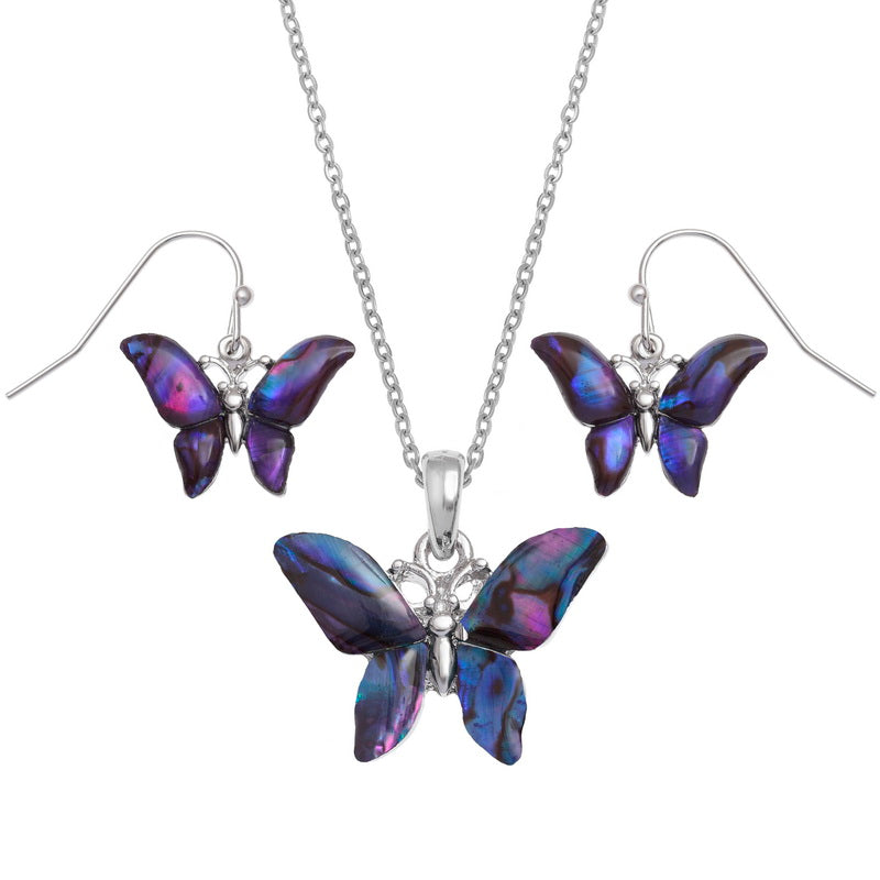 Natural Paua Shell Purple Butterfly Set