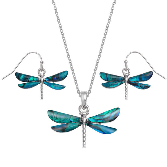 Natural Paua Shell Blue Dragonfly set