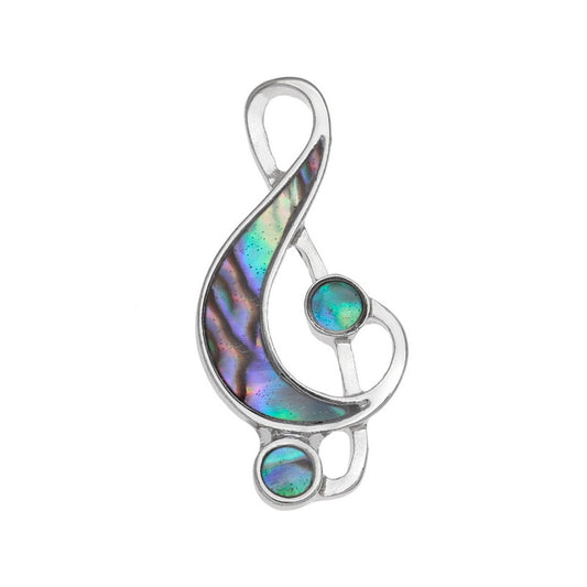 Natural Paua Shell Treble Clef Pin Badge