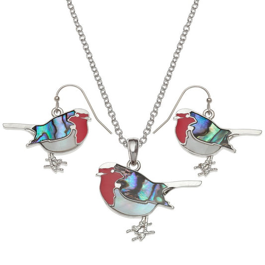 Natural Paua Shell Robin Set