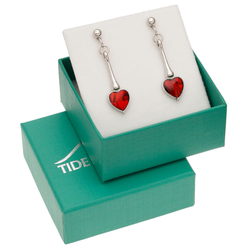 Natural Paua Shell Red Heart drop Earrings