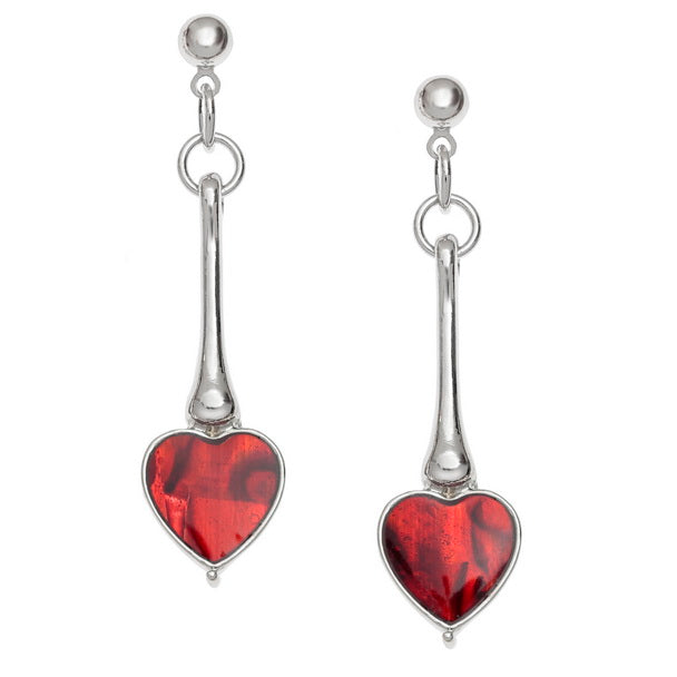 Natural Paua Shell Red Heart drop Earrings