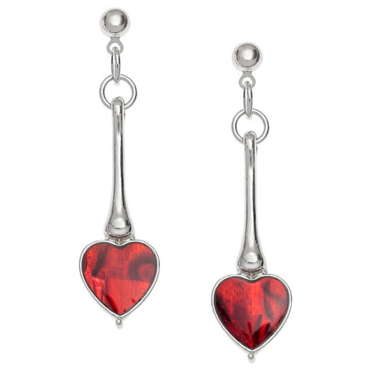 Natural Paua Shell Red Heart drop Earrings