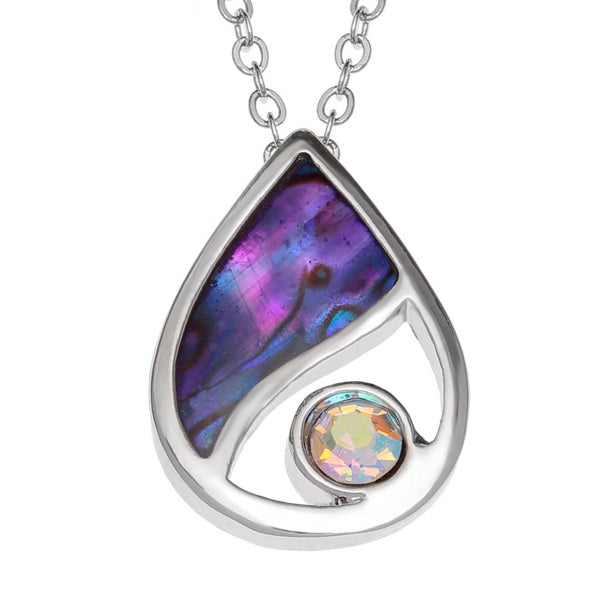 Natural Paua Shell and diamante Purple teardrop necklace