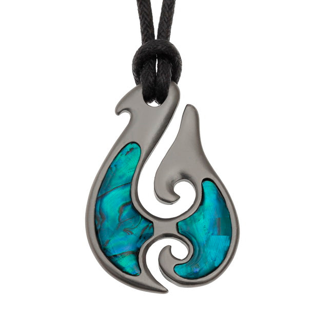 Natural Paua Shell Maori matau hook necklace