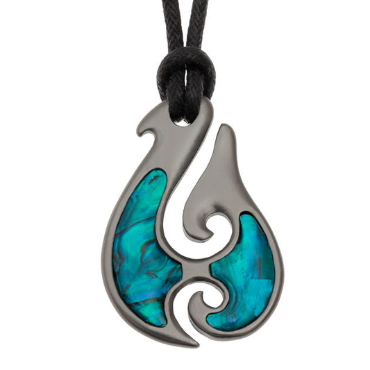 Natural Paua Shell Maori matau hook necklace