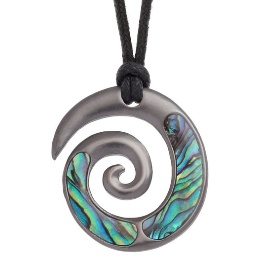 Natural Paua Shell Maori Koru Necklace