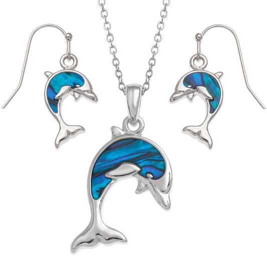 Natural Paua Shell Dolphin Set