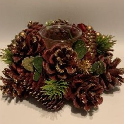 Red / Gold Christmas Wreath t-light holder
