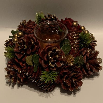 Red / Gold Christmas Wreath t-light holder