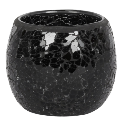 Large Black crackle candle holder